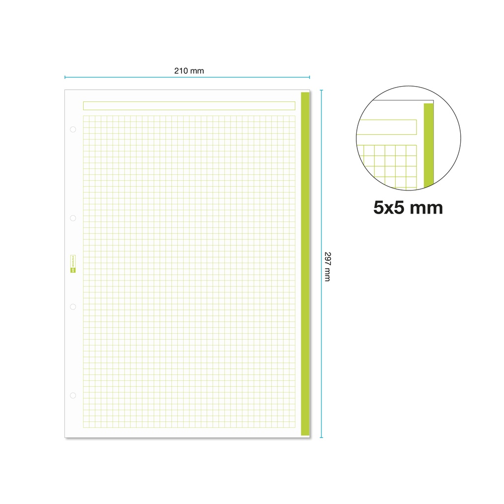 RECAMBIO MR7424 NOTEBOOK 1 A4 100h 70gr 4 TALADROS CUADRIC.5x5 VERDE