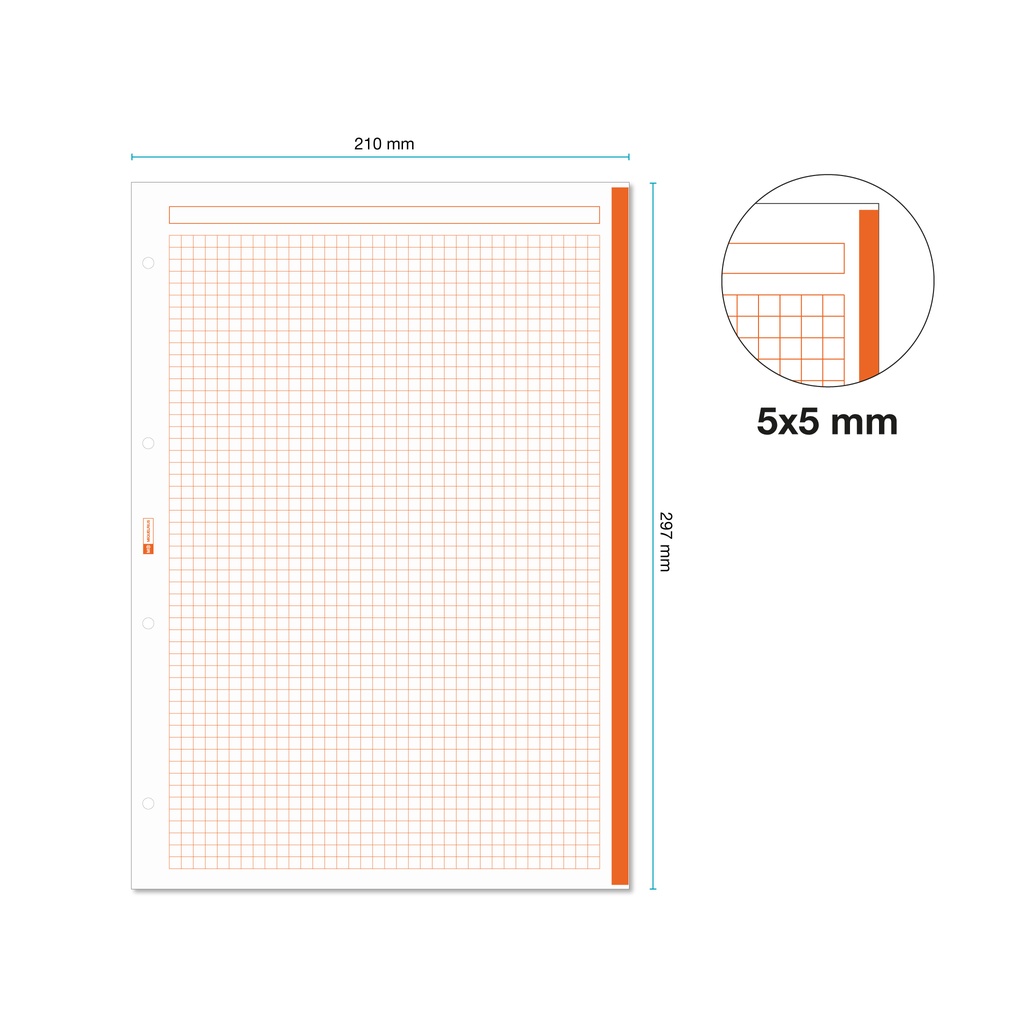 RECAMBIO MR7428 NOTEBOOK 1 A4 100h 70gr 4 TALADROS CUADRIC.5x5 NARANJA