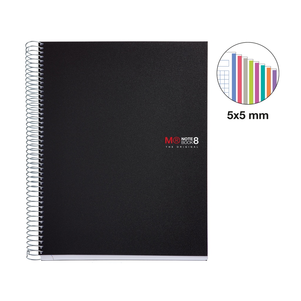 CUADERNO MR42006 NOTEBOOK 8 tapa PP A4 200h CUADRIC.5x5 NEGRO