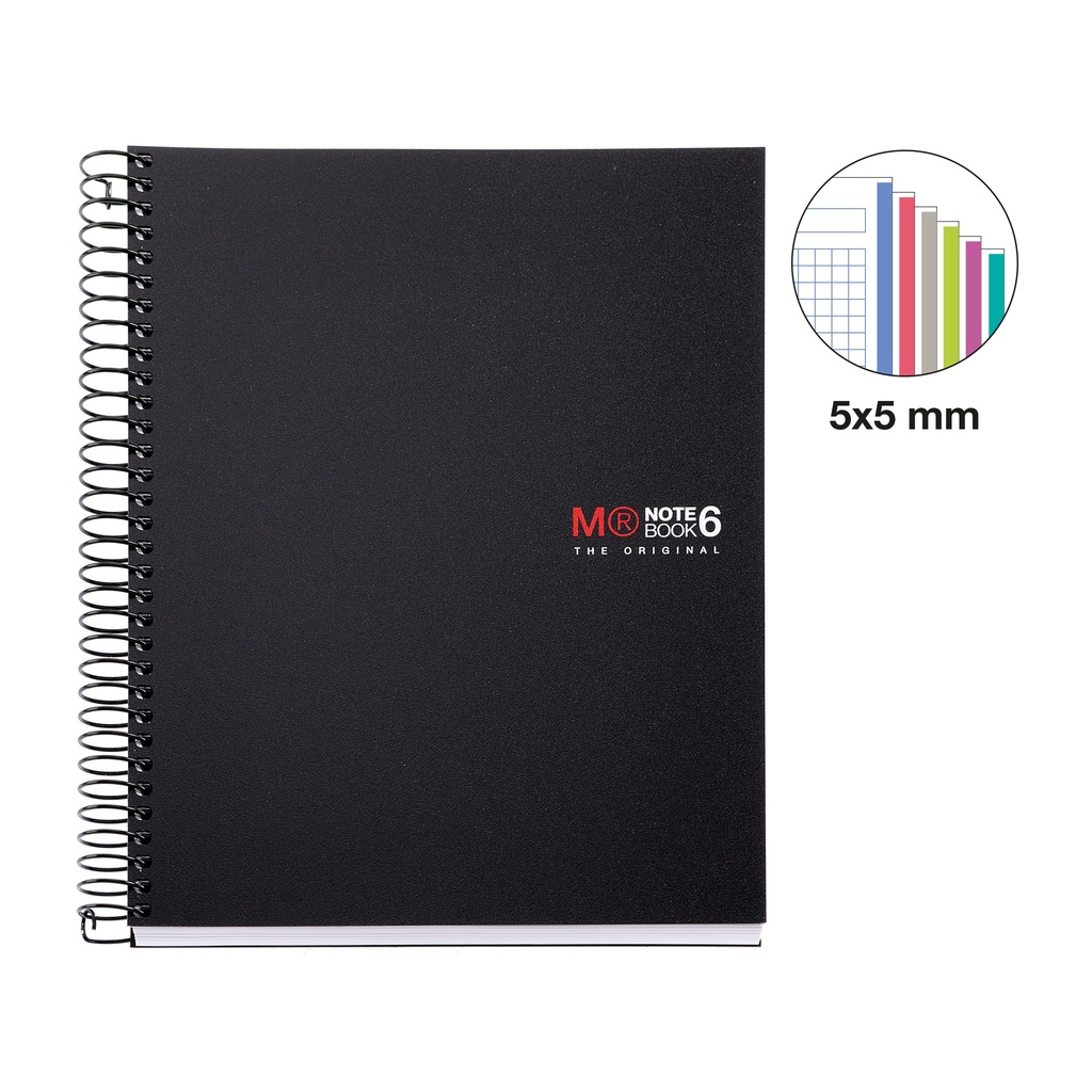 CUADERNO MR2827  6 micro.tapa PP A5 150h CUADRIC.5x5 NEGRO