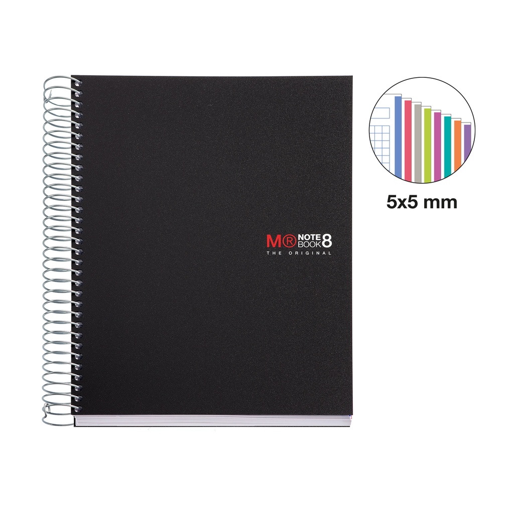 CUADERNO MR42007 NOTEBOOK 8 micro.tapa PP A5 200h 70g CUADRIC.5x5 NEGRO