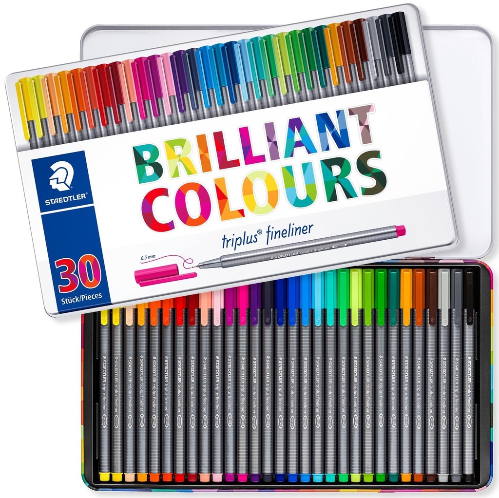 ROTULADOR FIBRA STAEDTLER 334 M30 TRIPLUS FINELINER CAJA METALICA 30 (Colores Brillantes)