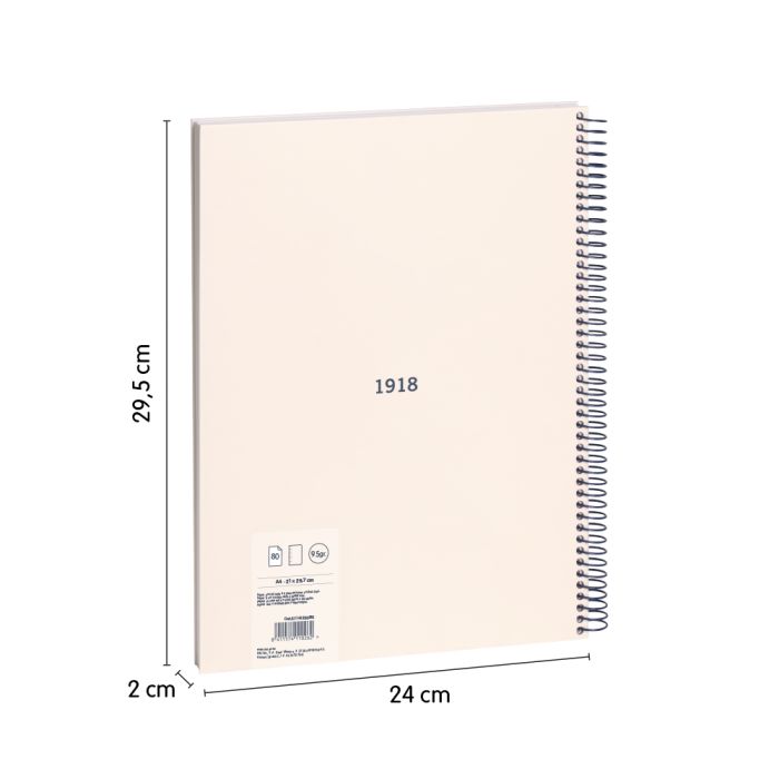 CUADERNO MILAN 57141E80BG TAPA DURA A4 CON ESPIRAL 80 H. BLANCAS DE 95 GR. COLECCION 430 SINCE 1918 BEIGE