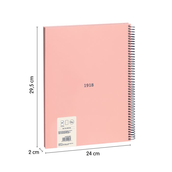 CUADERNO MILAN 57141E80P TAPA DURA A4 CON ESPIRAL 80 H. BLANCAS DE 95 GR. COLECCION 430 SINCE 1918 ROSA