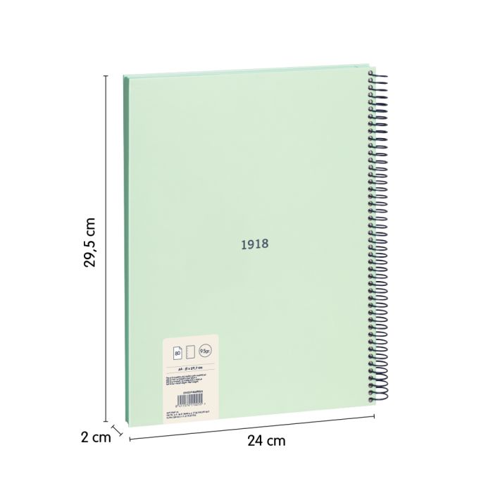 CUADERNO MILAN 57141E80GR TAPA DURA A4 CON ESPIRAL 80 H. BLANCAS DE 95 GR. COLECCION 430 SINCE 1918 VERDE