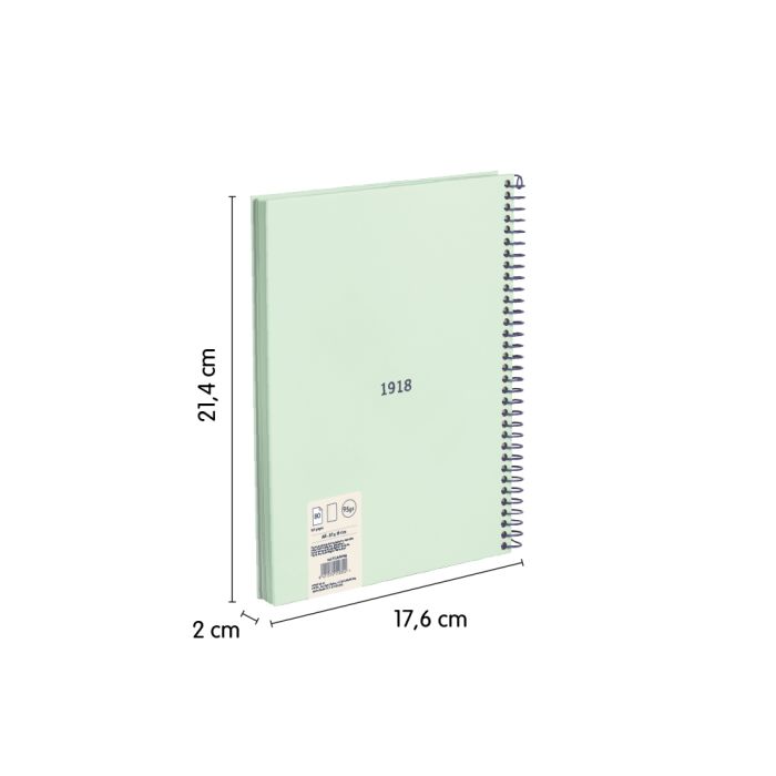 CUADERNO MILAN 57151E80GR TAPA DURA A5 CON ESPIRAL 80 H. PAPEL BLANCO DE 95 GR. COLECCION 430 SINCE 1918 VERDE