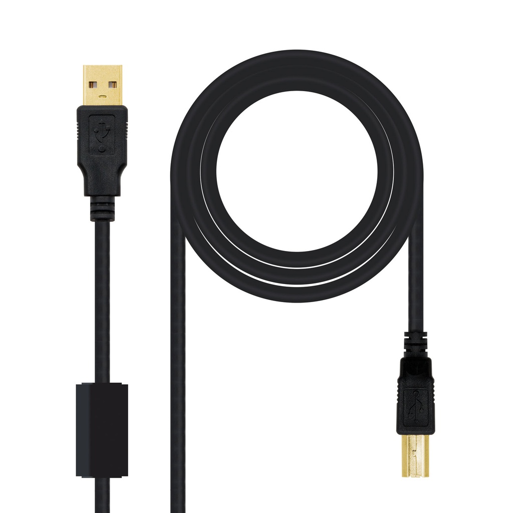 CABLE 10.01.1205 NANOCABLE  USB 2.0 IMPRESORA ALTA CALIDAD CON FERRITA, TIPO A/M-B/M, NEGRO, 5.0M
