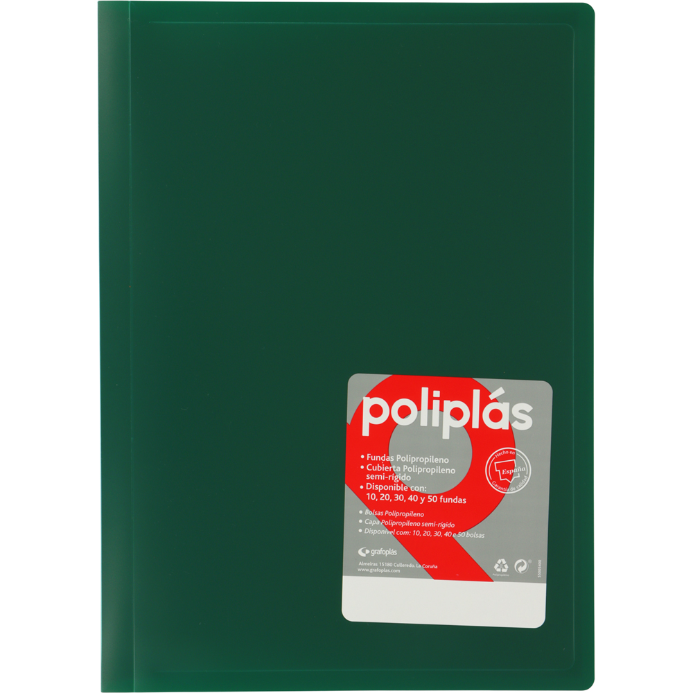 CARPETAS CON FUNDAS GRAFOPLÁS 01320020 POLIPLAS 20  DIN-A4 VERDE PP SEMI-RIGIDO