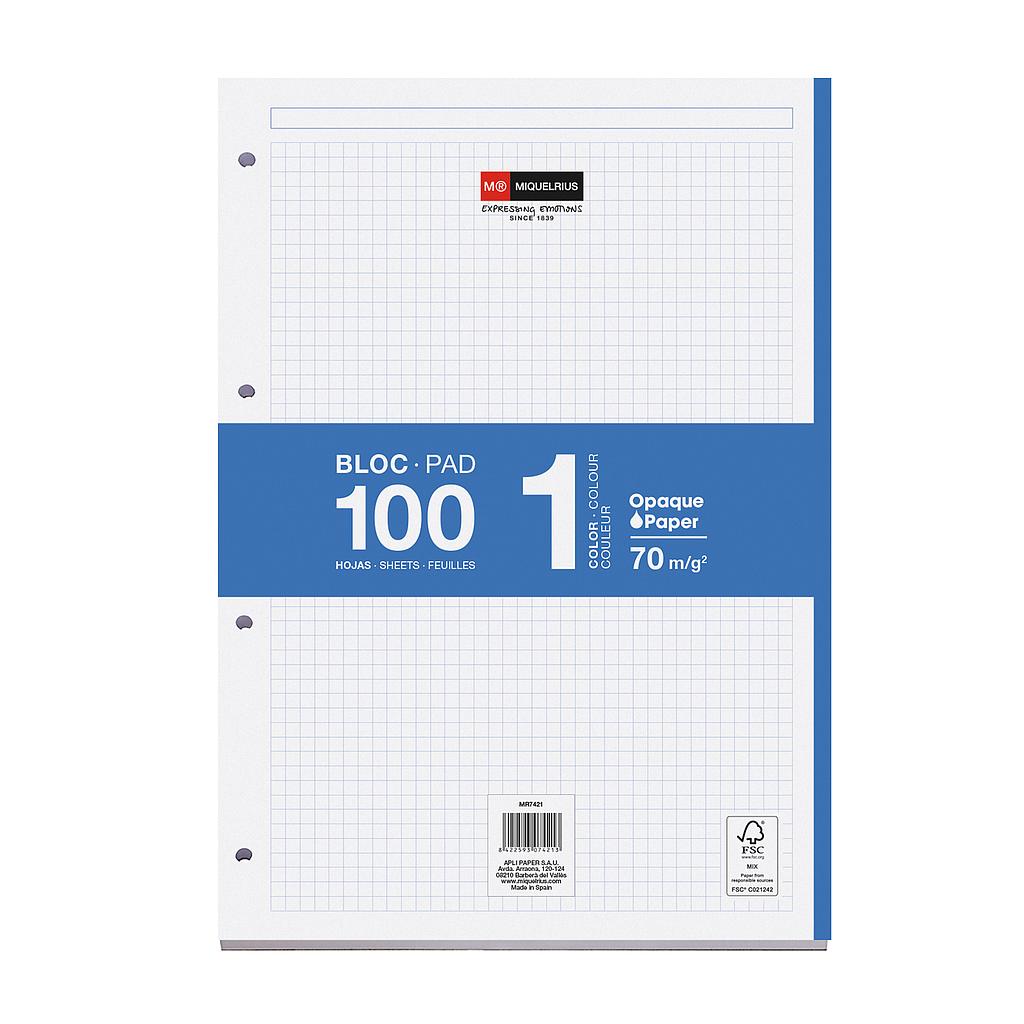 CUADERNO MR7421 BLOC NB1 A4 100 CLA AZUL 4 TALADROS