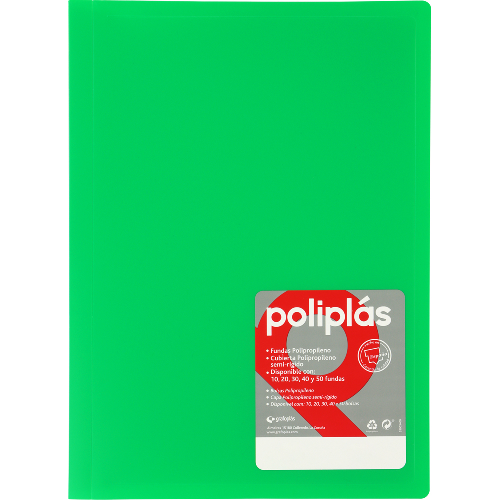 CARPETAS CON FUNDAS GRAFOPLÁS 01330021 POLIPLAS 30 FUNDAS  DIN-A4 VERDE CLARO