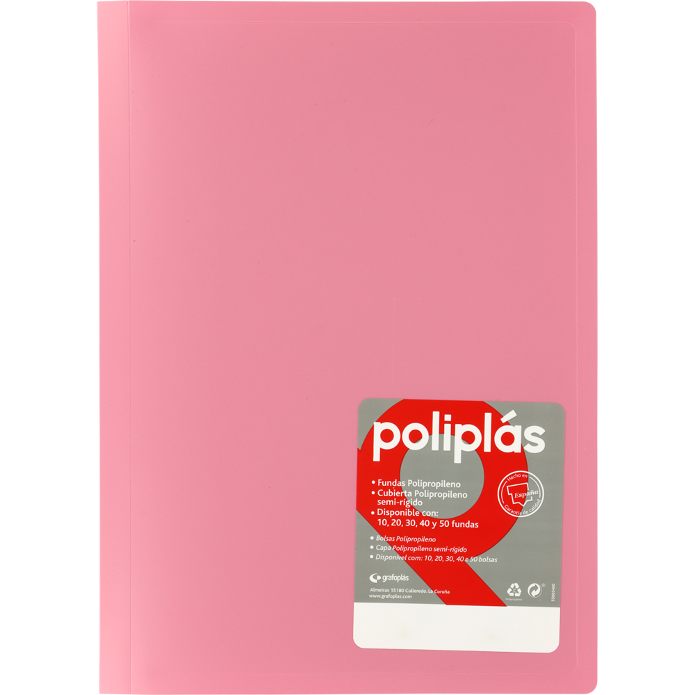 CARPETAS CON FUNDAS GRAFOPLÁS 01330053 POLIPLAS 30 FUNDAS  DIN-A4 ROSA