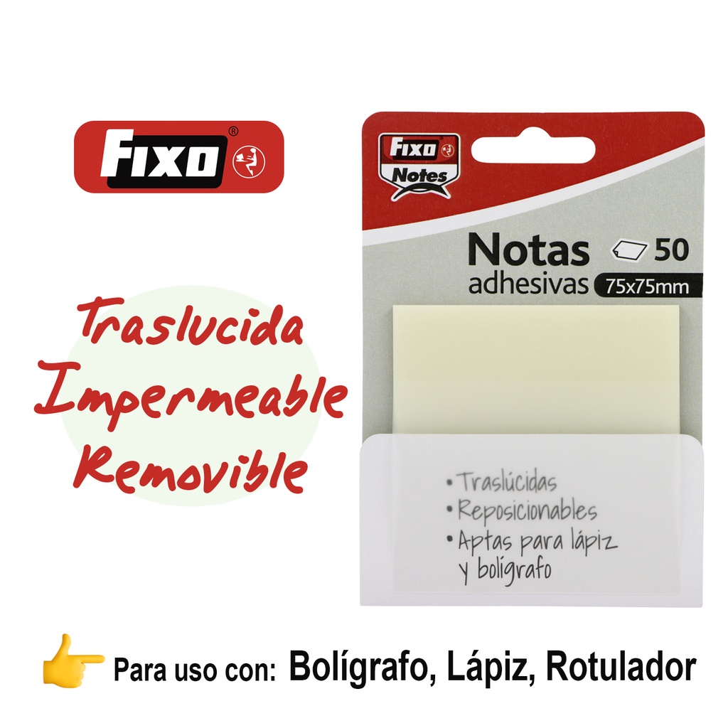 NOTAS FIXO 65007800 PACK 50 NOTAS ADH.75X75MM TRANSPARENTE
