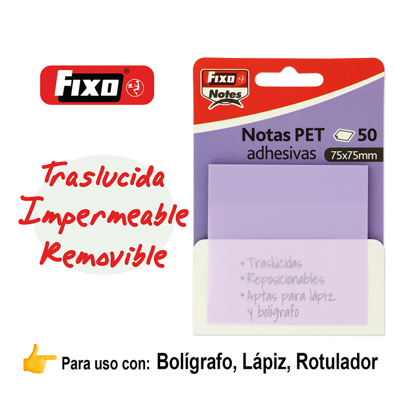 NOTAS FIXO 65007895 PACK 50 NOTAS ADH. 75X75MM LAVANDA PAST