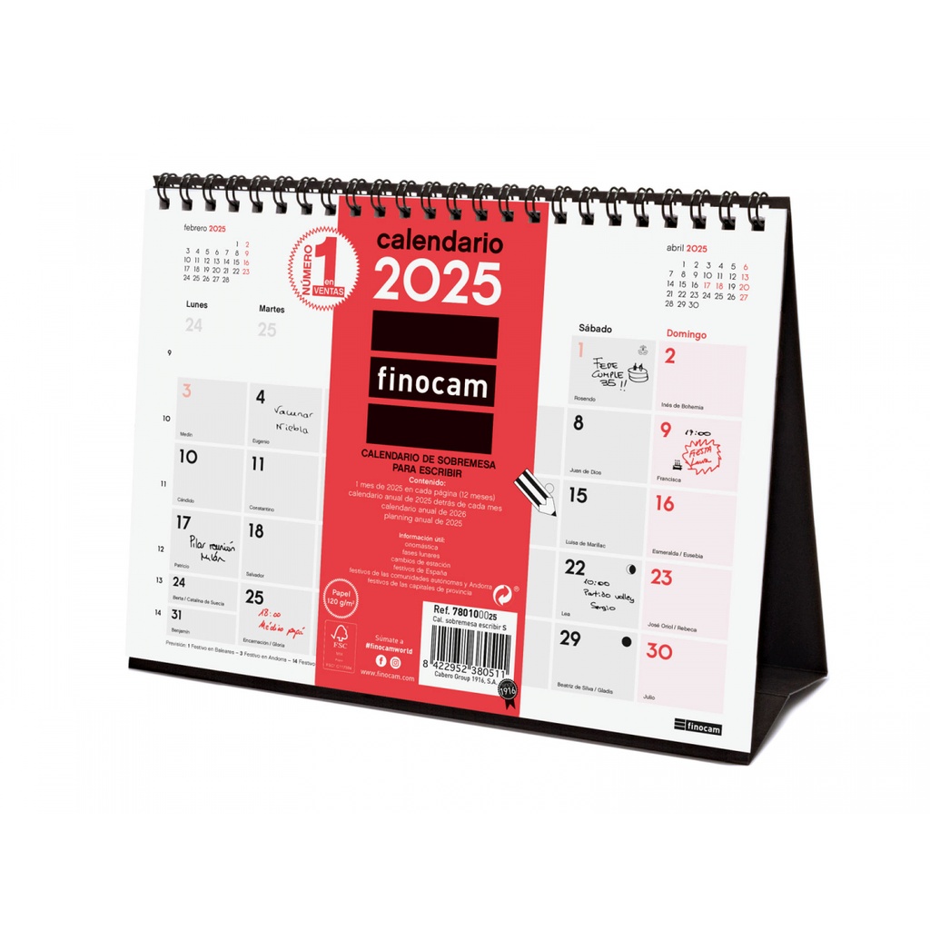 CALENDARIO FINOCAM 780100025 NEUTRO SOBREMESA ESCRIBIR S 2025+