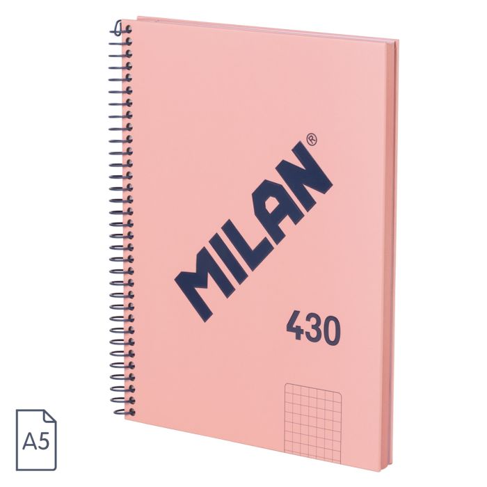 CUADERNO MILAN 57153E80SNCP TAPA DURA A5 CON ESPIRAL 80 H. PAPEL CUADRICULA DE 95 GR. COLECCION 430 SINCE 1918 ROSA