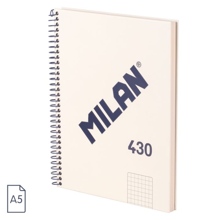 CUADERNO MILAN 57153E80SNCBG TAPA DURA A5 CON ESPIRAL 80 H. PAPEL CUADRICULA DE 95 GR. COLECCION 430 SINCE 1918 BEIGE