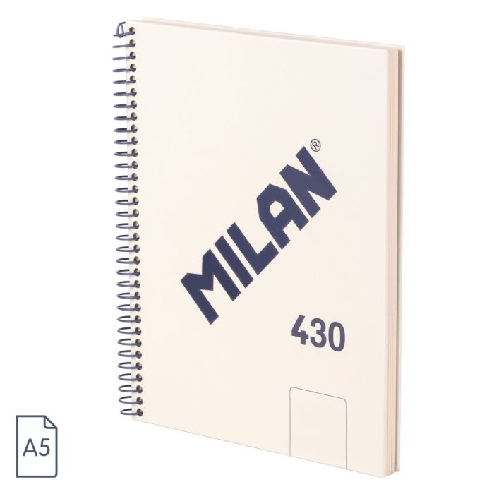 CUADERNO MILAN 57151E80BG TAPA DURA A5 CON ESPIRAL 80 H. PAPEL BLANCO DE 95 GR. COLECCION 430 SINCE 1918 BEIGE