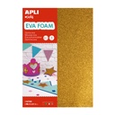 GOMA EVA APLI 12785 A4 PLATA, ORO, ROJO, VERDE PURPURINA 4UN