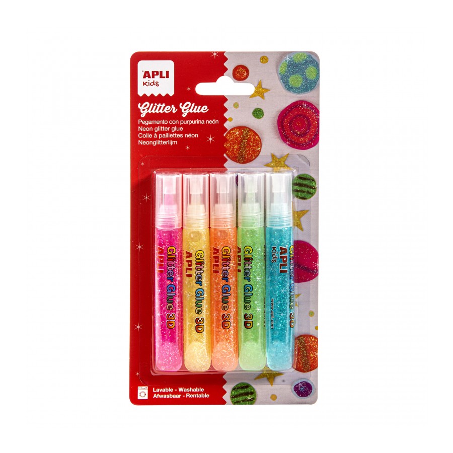 PEGAMENTO APLI 13224 GLITTER GLUE NEON  3D 5UN