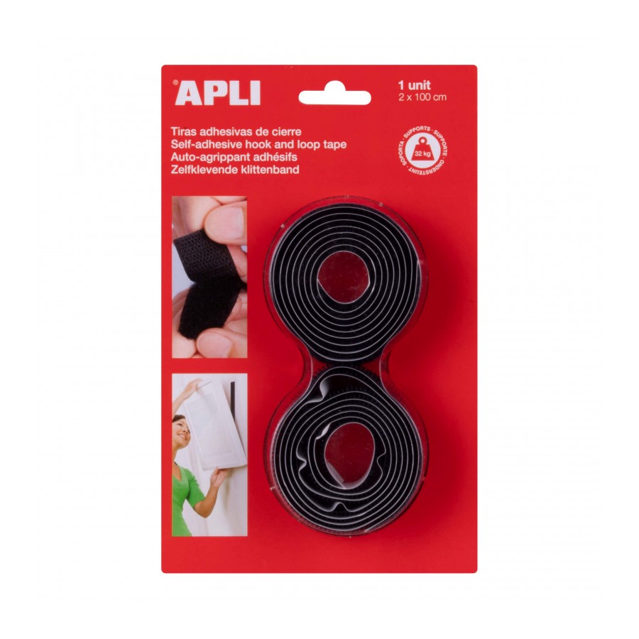 CINTA APLI 13656 2x100CM ADH. NEGRA GANCHO/BUCLE