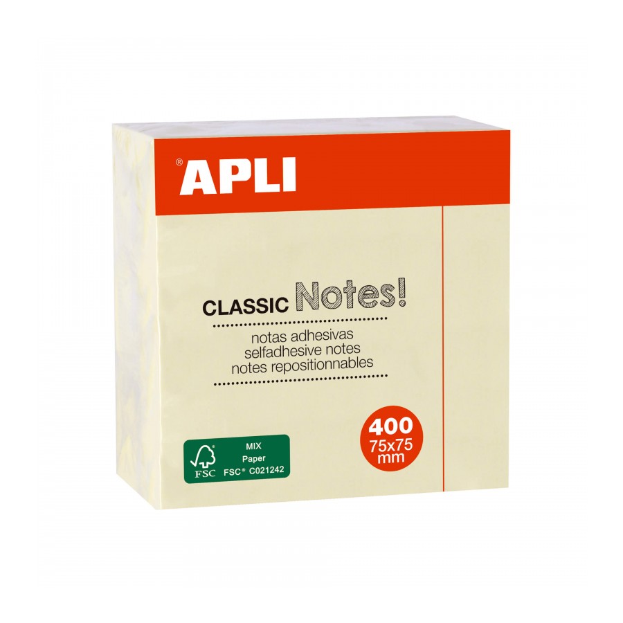 BLOC NOTAS APLI 11597 75x75 AMARILLO 400H
