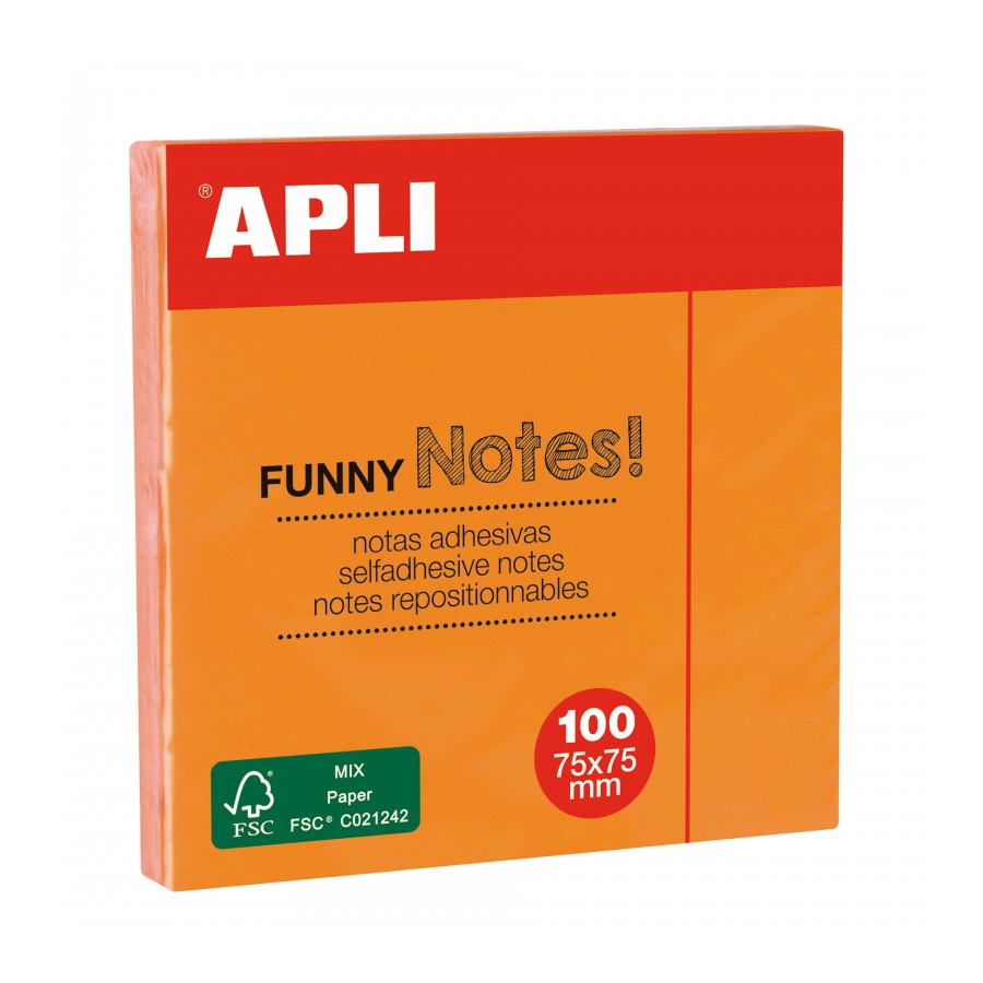 BLOC NOTAS APLI 11900 75X75 NARANJA FLUOR 100H
