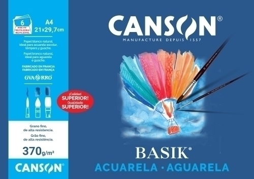 MINIPACK CANSON C200006416 ACUARELA y TEMPERA BASIK 370g MINI-PACK de 6 A4
