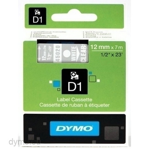 CINTA   DYMO 764370 D1 12MMX7M BL/TR 45020