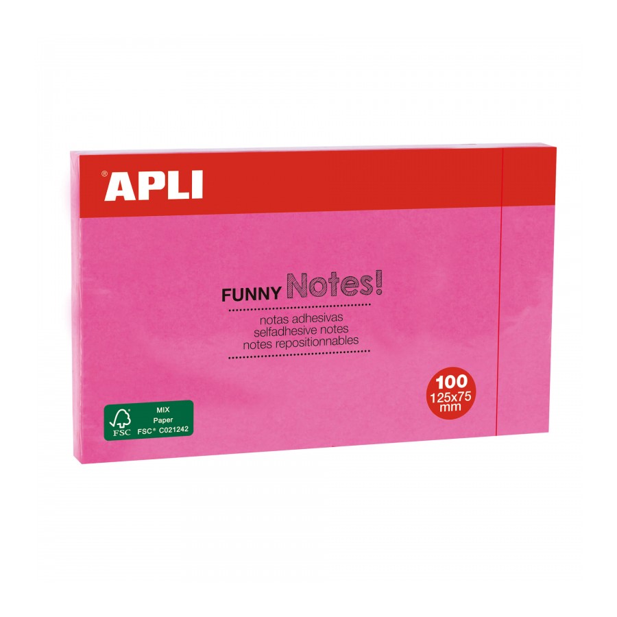 BLOC NOTAS APLI 15003 125x75 ROSA FLUOR. 100H