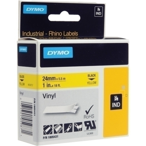 CINTA ROTULAR DYMO RHINO 1805431 ID1 VINILO 5,5m 24mm NEGRO SOBRE AMARILLO