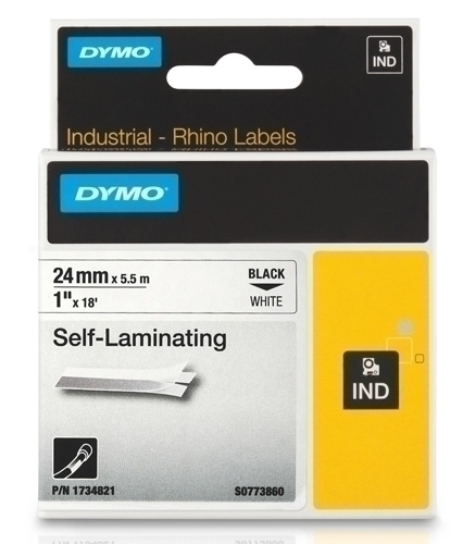 CINTA ROTULAR DYMO RHINO 1734821 ID1 VINILO 5,5m 24mm NEGRO sobre BLANCO AUTOLAMINADO