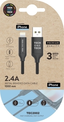 CABLE USB TEC2002 MICRO APPLE ALTO RENDIMIENTO 2A NEGRO 1 m.