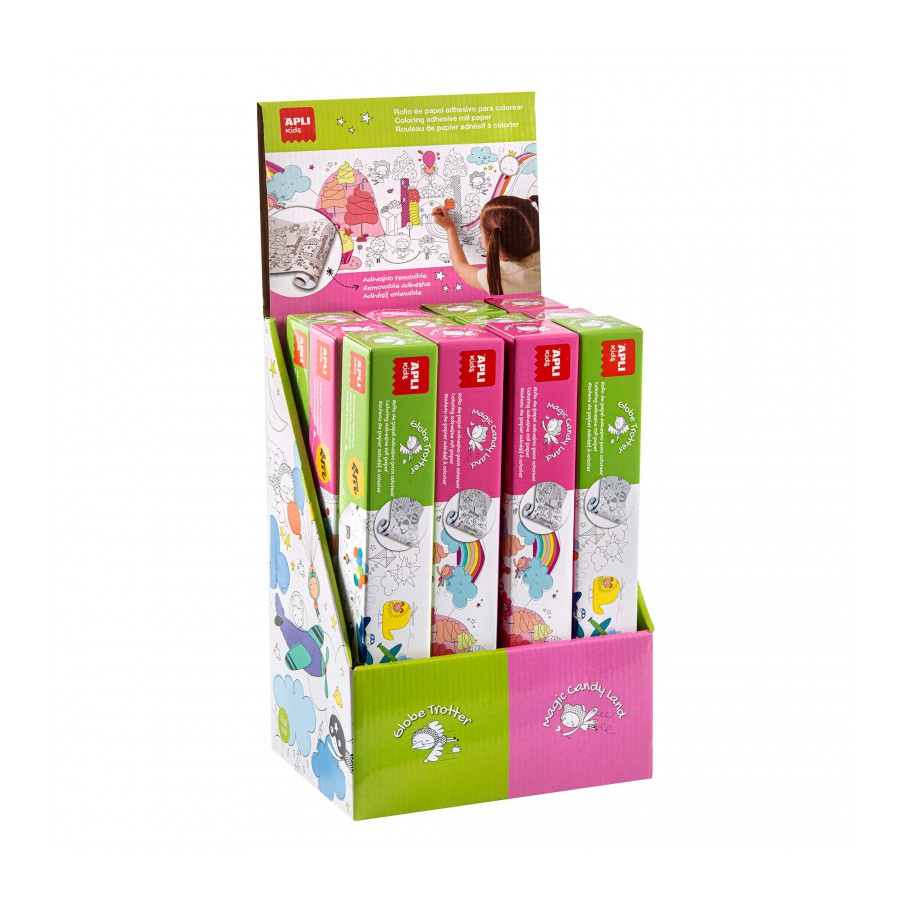 ROLLO APLI 16605 PEGA Y COLOREA 2 DISEÑOS TRASPORTES Y MUNDO CARAMELO