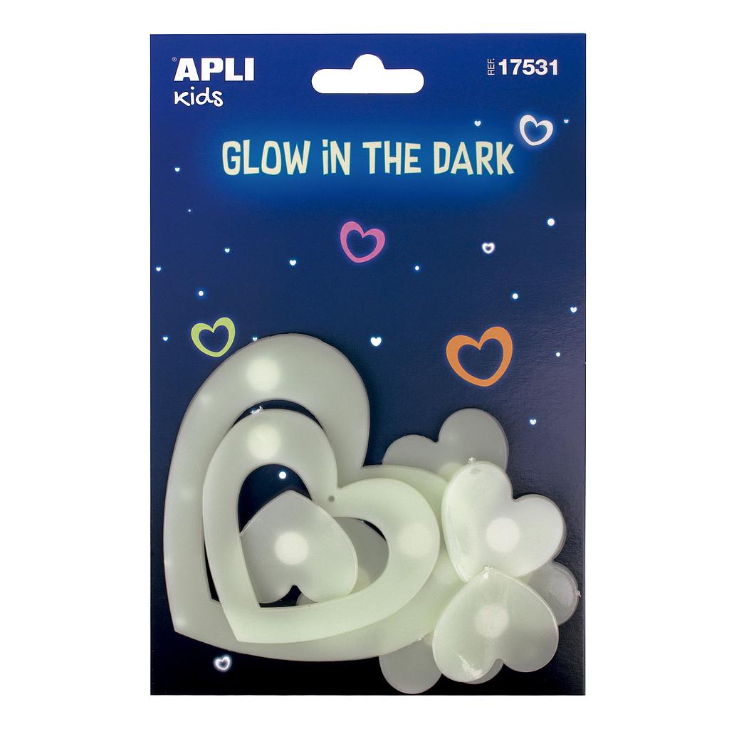 PEGATINAS APLI 17531 FOSFORESCENTES CORAZONES 9 UNID.