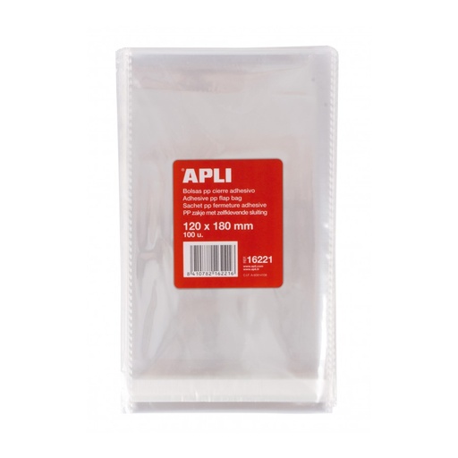 [16221] PACK APLI 16221 100 BOLSAS PP CIERRE ADHESIV 120X180MM