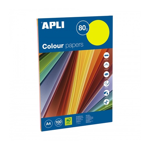 [15280] BOLSA APLI 15280 PAPEL COLOR SURTIDO FLUOR A4 80G.100H