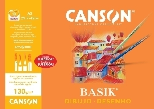 [200403159] LAMINA GUARRO-CANSON C200403159 DIBUJO BASIK 130g MINI-PACK de 10 A3 LISA
