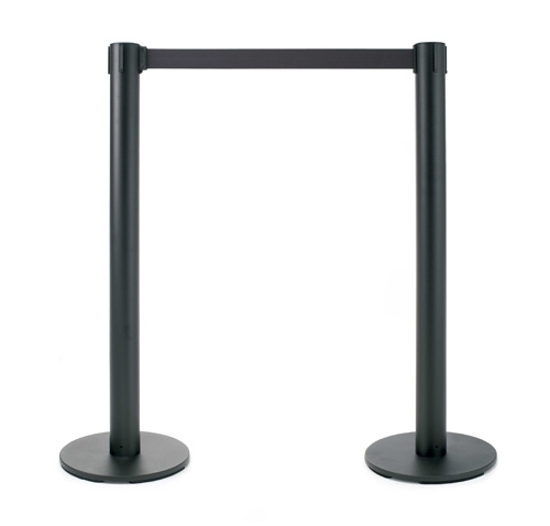 [803/E2/NG] PACK DE 2 POSTES METÁLICOS CON CINTA RETRÁCTIL NEGRA DE 2 M. - 95 CM.