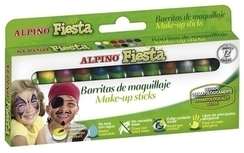 [DL000012] MAQUILLAJE ALPINO DL000012 FIESTA BARRA 5 gr. MEGA FIESTA SURTIDO ESTUCHE 12 UNID.
