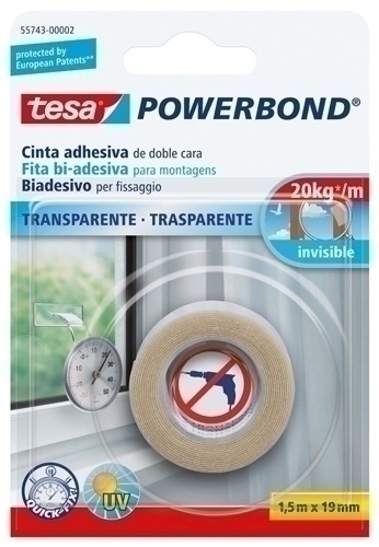 [55743-00002-20] CINTA ADHESIVA TESA 55743-00002-20 DOBLE CARA POWERBOND rollo 1,5x19 TRANSPARENTE