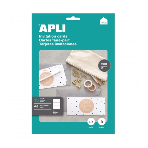 [17901] PAPEL APLI 17901 TARJETAS PARA INVITACIONES 200 GR. 15 H