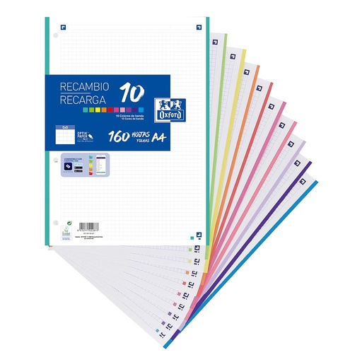 [400106627] RECAMBIO OXFORD 400106627  160 HOJAS A4 5X5 10 COLORES DE BANDA