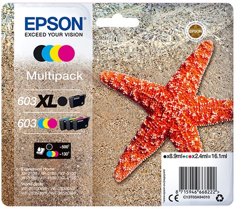 [C13T03A940] PACK EPSON C13T03A940 4 TINTAS 603XL NEGRO/ 603 CMY MULTIPACK