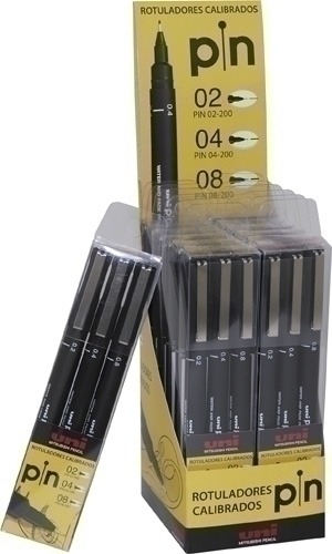 [182634325] ROTULADOR CALIBRADO UNI-BALL 182634325 PIN MANGA EXPOSITOR de 12 BOLSAS de 3 (0,2 - 0,4 - 0,8 mm)