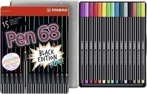 [68/01-015-32] ROTULADOR FIBRA STABILO 68/01-015-32 PEN 68 BLACK EDITION CAJA METALICA de 15