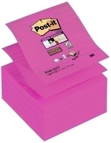 [R440-SSFFO] NOTAS ADHESIVAS POST-IT R440-SSFFO 90h Z NOTES 101x101 (R440) SUPER STICKY CON LINEAS ROSA FUCSIA