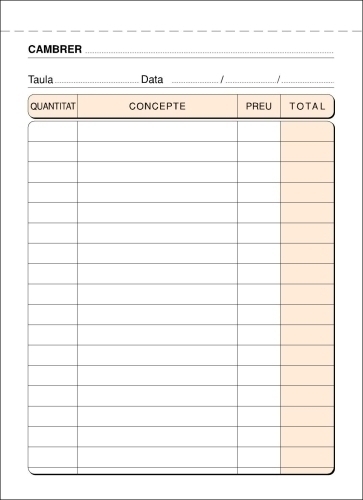 [T-89/C] TALONARIO LOAN T-89/C CATALAN CAMAREROS 8º TRIPLICADO 