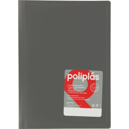 [01320071] CARPETAS CON FUNDAS GRAFOPLÁS 01320071 POLIPLAS 20  DIN-A4 GRIS PP SEMI-RIGIDO