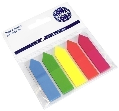 [2682-09] BANDERITAS 2682-09 ADHESIVAS 12x44 FLECHA PACK de 5 (azul-verde-amarillo-naranja-rosa)