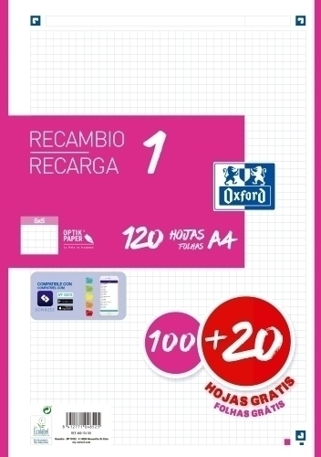 [400174181] RECAMBIO 1 PAQUETE A4  100+20 HOJAS 5X5 FUCSIA